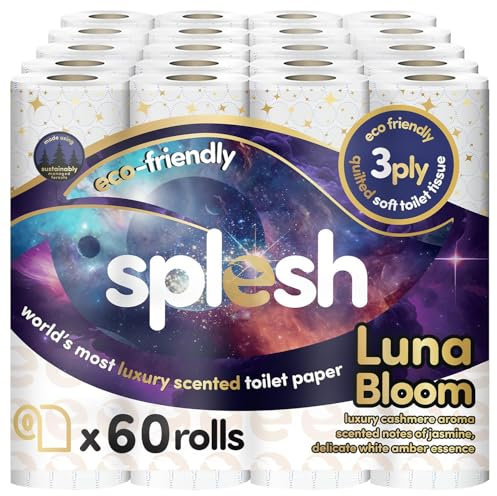 Splesh by Cusheen 3-ply Toilet Roll - Luna Bloom (60 Pack) Soft, Quilted Bulk Toilet Rolls, Toilet Tissue and Loo Rolls – Eco-Friendly Toilet Paper Sustainably Crafted in The UK