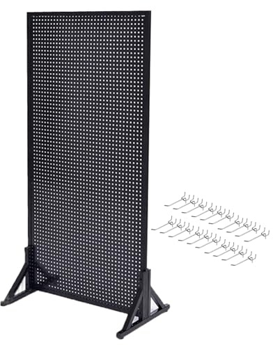 Présentoir métallique Noir à 20 Crochets, Double Face, pour supermarché, entrepôt et Atelier – Solution de Rangement 60 x 160 cm (24 x 63 Pouces)