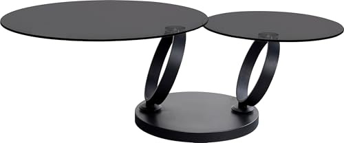 Kare Design Couchtisch Beverly Smoke, Schwarz, Beistelltisch, Glas Tischplatte, Stahlgestell, Drehbar, Wohnzimmer, 42x132x80 cm