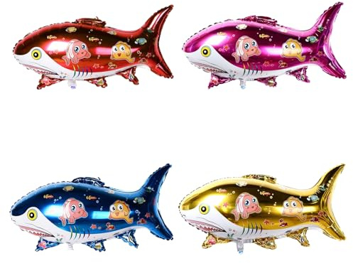 Ovanda Hai Luftballons 4 Stück 80cm Folienballon Unterwasser Deko Kindergeburtstag Große Haifisch Ballons Meerestiere Party Dekoration für Jungen Mädchen langlebig wiederverwendbar