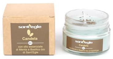 Sant'Egle Natürliche Duftkerze, ätherisches Öl aus Bio Minze und Basilikum, 100 g, natürliches Wachs im Glas (1)