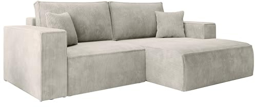 Selsey Ecksofa Greige Sofa Mit Schlaffunktion Rechtsseitiges Inkl. Bettkasten 240 x 167 cm Und Abnehmbare Rückenkissen Kleines Couch Sofa Modular Ottomane Kompakt Für Kleine Wohnräume Cord Bezug