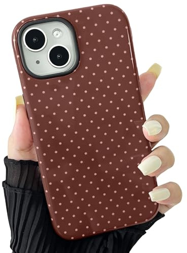 ZTOFERA Magnetic for iPhone 13/14 Case,Cute Polka Dot Design,Brown | Compatible with Magsafe,Girly Aesthetic Chic Style,Dual Layer Hybrid Shockproof Protection
