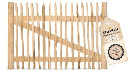 STILTREU Classic Staketenzaun-Tor aus Edelkastanie (Breite 150 cm x Höhe 100 cm)