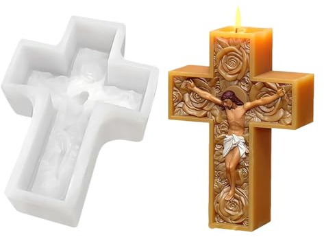 Hitburu Kreuz Formen Für Epoxidharz,3D Rose Jesus Religiöse Gussform | Silikon Knete Form | Für Gips, Ton, Kerzenherstellung, Aromatherapie, Basteln, Epoxidharz, Seife, DIY, Kunst Und Dekoration