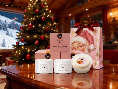 ZARTGEFÜHL Christmas Set, Körper Sahne, Körper Peeling, Gesichts Seife, Basische handgefertigte Naturkosmetik, Vegan, besonders bei Neurodermitis (Veilchen/Princess Hollywood)