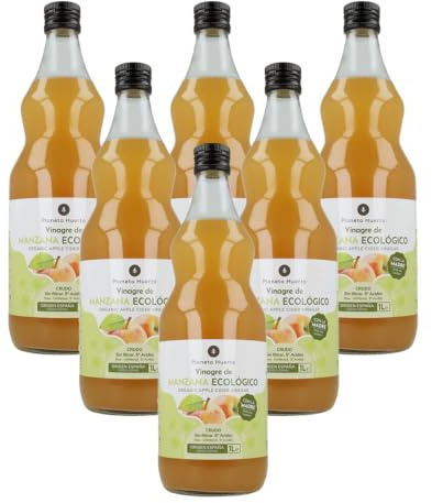 PLANETA HUERTO | Pack 6x Vinagre de manzana ECO crudo sin filtrar con la madre 1L - 5% Acidez, No pasteurizado, Vegano, Origen España