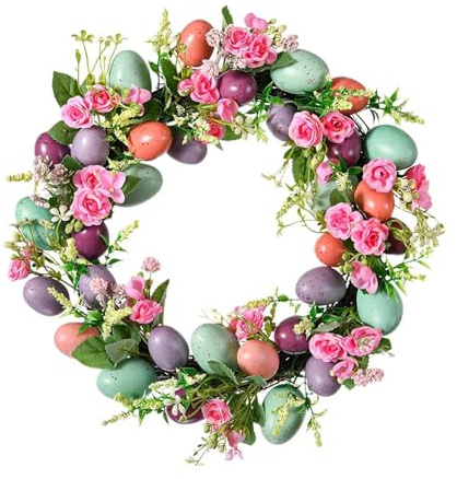 Osterkranz, Bunte Eier Osterkränze, Künstlicher Frühlingskranz Mit Eiern, Eierkranz aus Rattan mit Eier, Frühlingskranz, Haustür Dekoration für Haus Wandbehang (40 cm)