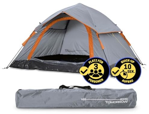 Lumaland Tienda de campaña Outdoor Light Pop Up Ligera para 3 Personas Camping Acampada Festival 210 x 190 x 110 cm Gris