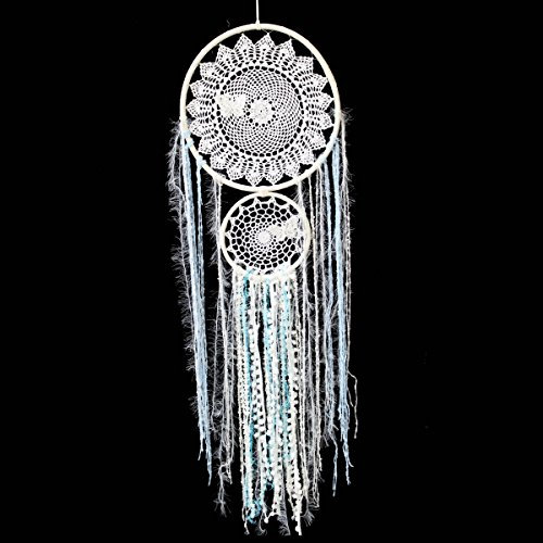 Gall&Zick Traumfänger Dreamcatcher Glücksbringer Bohemian Handarbeit Gehäkelt Dekoration Hänger Geschenk Wanddeko Blau Weiß