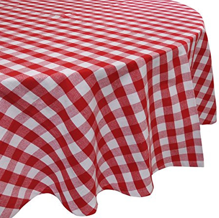 Yourtablecloth Tischdecke aus 100 % Baumwolle, kariert, ideal für Zuhause, Restaurants, Cafés – sei es für das tägliche Abendessen, Partys, Picknick, Urlaub oder Anlässe, 178 cm, rund, Rot und Weiß