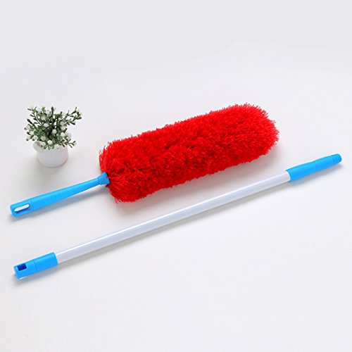 Extendable Duster Good Grips Microfibre Feather Duster with Extension Pole Reach 127cm-177cm/50.8-70.8, Flexible, Bendable, Washable, Fluffy, Static Duster,Easy to Absorb Dust Red