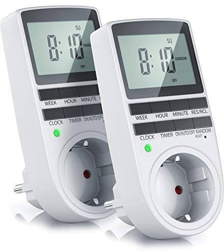 CSL - 2X Digitale Zeitschaltuhr - Programmierbarer Timer - LCD-Display 5,3 cm - 3680W - Digital-Zeitschaltuhr mit 10 konfigurierbaren Programmen - Back-Up Reserve-Akku - Zufallsschaltung -