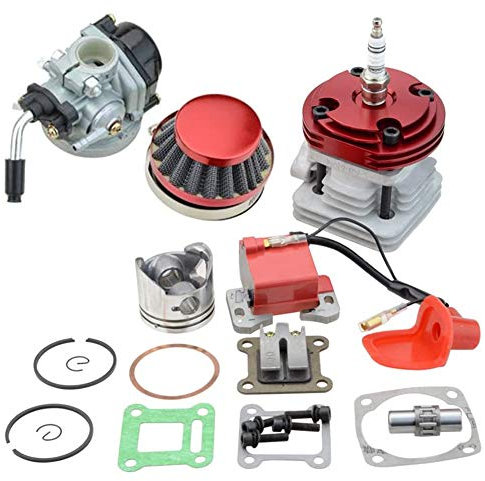 Carkio Vergaser-Luftfilter-Zündspulen-Set, 44 mm Zylinder, große Bohrung, 53 cc 54 cc Zündkerze, L7T, Top-Kit, Kolben für 47 cc 49 cc 2-Takt-Motor, Pocket Bike, Mini Cacing Bike