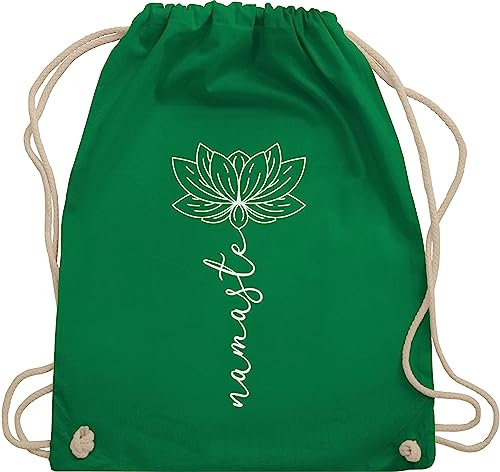 Turnbeutel Rucksack - und Wellness Geschenk - Namaste Lotusblüte Yoga Chakra - Unisize - Grün - beutel mit kordelzug baumwolle uni kordel stoff baumwoll welness geschenke meditation namastee bag