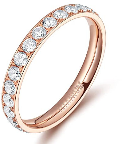 Zakk Eternity Ring 3mm Damen Ewigkeitsringe Titan Verlobungsringe Eheringe Trauringe Memoirering mit Zirkonia Silber Gold Rosegold(Rosegold, 52 (16.6))