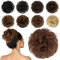 FESHFEN 100% Echthaar Haarteil Dutt Haargummi, Wellig Lockige Haarknoten Haargummi Haarverlängerungen Hochsteckfrisuren Echthaar Haarteil für Damen Mädchen Auburn