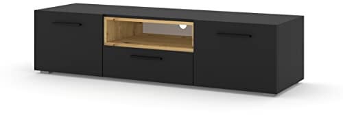 BIM Furniture Meuble TV Anette avec 3 Portes + 1 Niche en Bois - Noir Et Beige - L 151 X P 43 X H 37 Cm