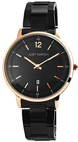 Just Watch Herren-Uhr Echt Edelstahl Datum Leuchtzeiger Analog Quarz JW20133 (schwarz)