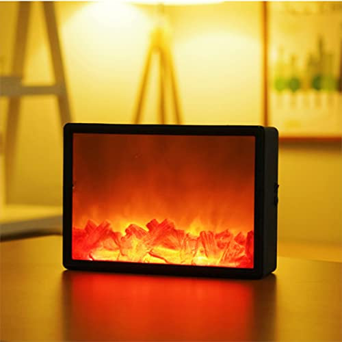 Lámpara de Mesa de Efecto Llama 3D Realista, Chimenea LED Realista de Madera Efecto Llama Luz de Chimenea Decorativo alimentada con Pilas para decoración Interior y Exterior (D)