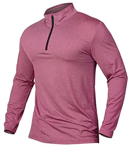 CARWORNIC Men's 1/4 Zip Long Sleeve Gym Running T-Shirts Quick-Dry Golf Tops Outdoor Fishing Hiking Polo Shirts Lightweight Breathable Spring Workout Athletic Shirts Red