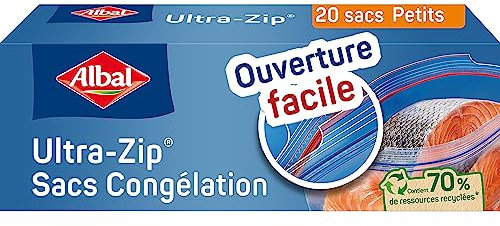 Albal - 20 Sacs Congélation Ultra Zip - Petit Modèle 1L - Fermeture Zip - Résistant - Contient des ressources recyclées
