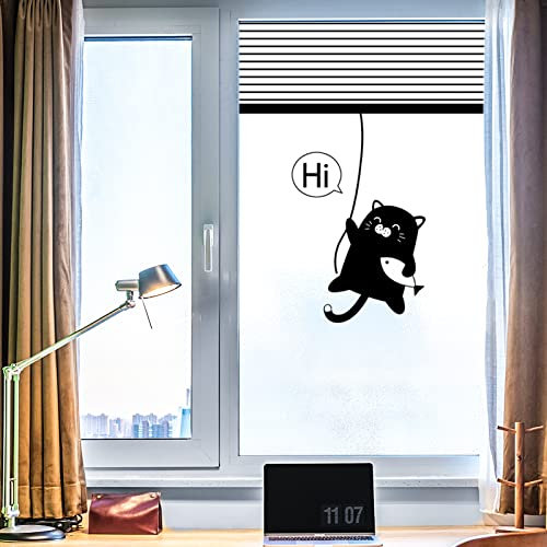 Fensterfolie Selbsthaftend Blickdicht Cartoon-Tier-Katze Sichtschutzfolie Fensterfolie Anti-UV Dekorfolie Statisch Fensteraufkleber für Wohnzimmer Küche Büro (90x200 cm)