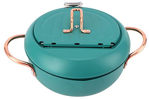 Cuomaop Freidora Olla Acero Inoxidable 304 Con Control De Temperatura Y Tapa Estilo Japonés Freidora Con Termómetro Sartén Freidora Japonesa De Acero Inoxidable Para Cocina De Inducción Verde Profundo