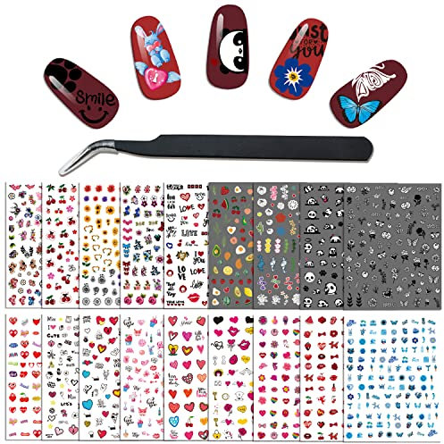 24 Blätter Nagelsticker Valentinstag, Herz Heart Nagelaufkleber Nagelkunst für Frauen Mädchen Kinder Dekoration, Nageldesign Nageltattoos 1000+ Stück