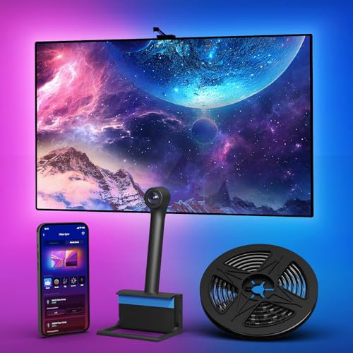 Ailofy Smart TV Retroilluminazione LED con fotocamera per TV da 75 a 85 pollici, striscia di luci LED da 5 m sincronizzate con schermo e musica, luci che cambiano colore per TV Lavoro con Alexa e