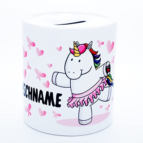 Einhorn Spardose mit Namen personalisiert Sparbüchse Kinder Sparschwein Sparkasse Kinderspardose Taschengeld Geburtstag Geschenk Taufe Jugendweihe Junge Mädchen Baby Geldgeschenk Tier Keramik Weiß