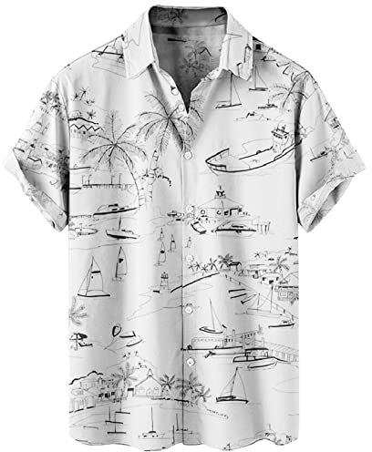 Chemise Homme en Coton et Lin à Manches Courtes Chemise à Revers Cardigan pour Hommes Impression Mode Printemps ete Chemises Grande Taille Chemise Coton et Lin Homme Henley Chemisette