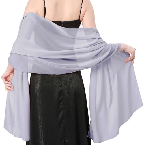 Stola Damen Halstuch Chiffon Sommer Schal Damen Festliche Stola für Abendkleid oder Brautkleid Hochzeit Scarf (Glitzergrau)