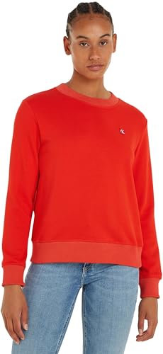 Calvin Klein Jeans Felpa Donna Badge Crew Neck senza Cappuccio, Rosso (Fiery Red), M