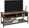 HOMCOM 48 TV-Ständer im Industriestil, niedrige Möbel mit Holz- und Stahlböden, 110x40x48cm, Braun und Schwarz