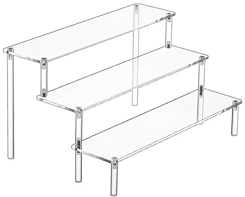 Lvjkes Perfume Organiser, Perfume Stand, 3 Tier Clear Display Risers Stand, Acrylic Organiser for Cupcake, Dessert, Figure, Makeup, Dresser and Vanity Display Stand for Organisation, 30 x 20 x 15 cm