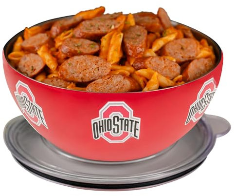 Ohio State Buckeyes Große isolierte Servierschüssel mit Deckel (100 ml) – Offiziell lizenzierte Edelstahl-Thermoschüssel – doppelwandige, vakuumisolierte Schüssel, heiße und kalte Speisen, Heckklappen