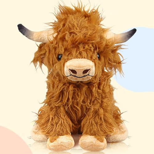 Powmag Highland Cow Plush Toy, Süße Kuh Kuscheltier, 25cm Hochlandrind Kuscheltiere, Kuhpuppe Hochlandkuh Plüschtiere, Highland Kuh Geschenke Für Kinder