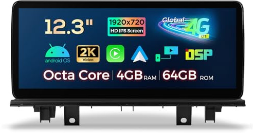 XTRONS 12.3 inch Android Car Stereo Octa Core 4+64GB, iDrive System Retained Radio Player Built-in 4G DSP Car Play GPS Sat Nav, Support DAB+ AHD Camera OBD DVR for BMW X1 F48 NBT EVO System