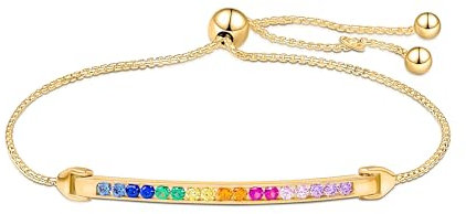 Amberta Lumini Damen Regenbogen Tennis Armband aus 925 Sterling Silber mit Mehrfarbig Zirkonia: Gold Tennisarmband Bunt