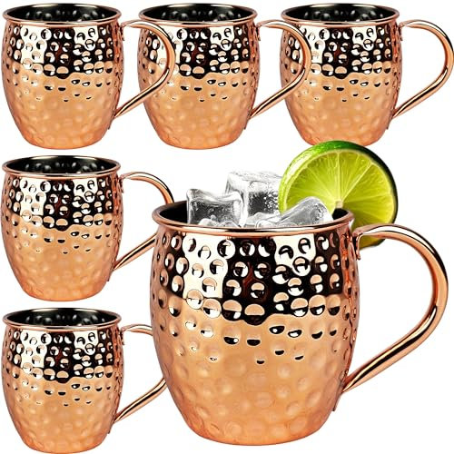 My-goodbuy24 Moscow-Mule-Becher [500ml] – Gehämmerte Edelstahltasse – handgefertigt - Set [6 Stück] – Kupferbecher für Cocktail Gekühlte Getränk - Cocktail Bar Mule-Becher