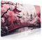 Grand tapis de souris pour gaming motif cerisiers, soleil et tour, avec dos antidérapant en caoutchouc et bords cousus, rose, taille XXL, 90 x 40 cm