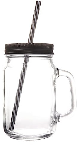 TOPBATHY Mason Jar Mug with Straw Lid and Ergonomic Handle Glass Drinking Cup 500ML (Black) Mason Jar Drinking Glasses Beverage Juice Cup for Summer Picnic BBQ