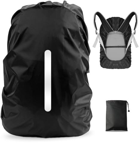 LAMA 1 Stück Regenhülle Regenschutz Rucksack wasserdichte mit reflektierende Streifen verstellbare Schnalle für Wandern Klettern Camping Radfahren Reisen Outdoor Aktivitäten, Schwarz L, 41L-55L