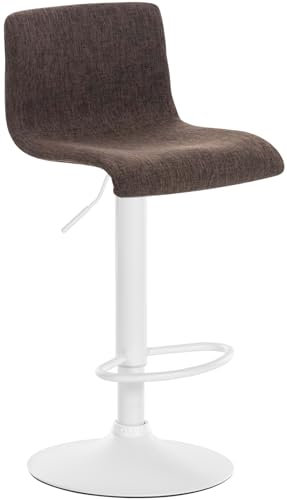CLP Barhocker Hover Stoff Mit Metall-Gestell I Barstuhl Mit Lehne Und Fußstütze I Höhenverstellbar Und Drehbar, Farbe:braun, Material Gestell:Metall matt Weiss