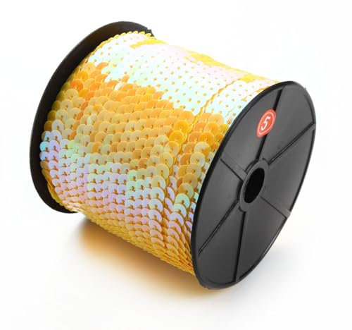 Hrlace 100 Yards Pailletten Rolle 6mm Paillettenband Flache Pailletten Glitzerband Bunte Paillettenrolle Paillette Spool String Shiny Trim für Nähen, Schmuck Machen, Basteln, 1 Rollen Gelb