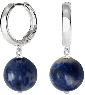 I.L.U.S Creolen mit Anhänger aus 925 Silber – Damen-Ohrringe mit blauem Sodalith Edelstein – Hängende Naturstein-Creolen für Frauen & Mädchen - Blaue Schmuck Ohrring