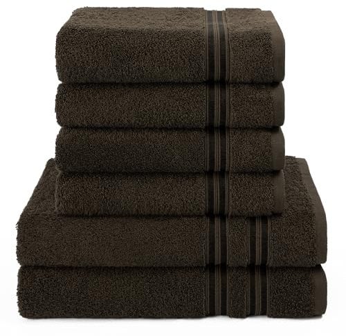 Hammetex 6 teiliges Handtuch Set, 100% Baumwolle Weich Saugstark Qualität Handtücher Set, 2 Badetücher 70x140 cm, 4 Handtücher 50x100 cm, Braun