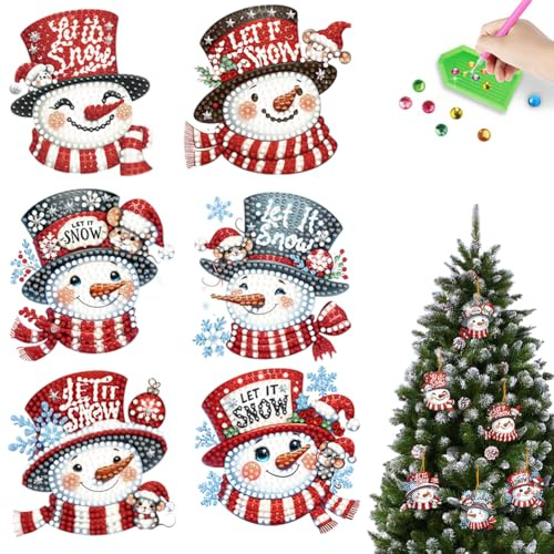 SPEPROECO Diamond Art Painting Christmas Hanging Pendant, DIY Christmas Tree Decorations Diamond Art Kits for Kids, Wrap Tags with Ropes Christmas Tree Hanging Ornaments