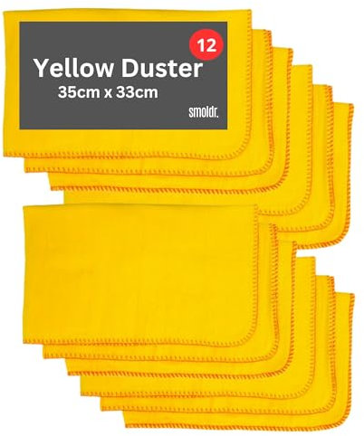 SMOLDR 12er-Pack gelbe Staubwedel – fusselfreie Reinigungstücher (35 x 33 cm) – ideal zum Ölen von Holz, Fensterreinigung, Auto-Stauben, Reinigung von verschiedenen Oberflächen und Küche